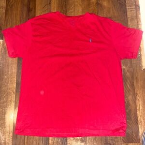 Polo Ralph Lauren V-Neck T-Shirt Men's Large Red‎ Short Sleeve Casual Top Pony